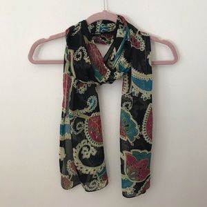Floral & Leaf Print Semi-sheer Lightweight Patterned Scarf